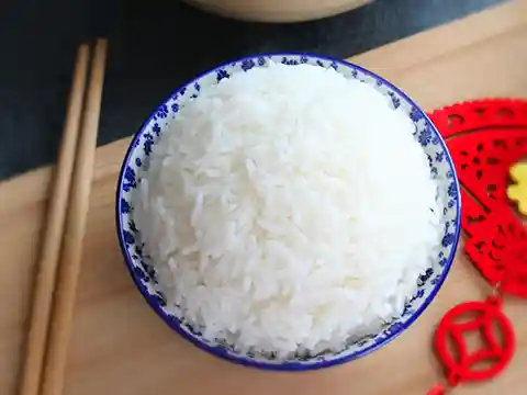 Plato con arroz blanco, zanahoria cocida y manzana asada, alimentos clave en una dieta astringente para aliviar la diarrea y mejorar la salud intestinal.