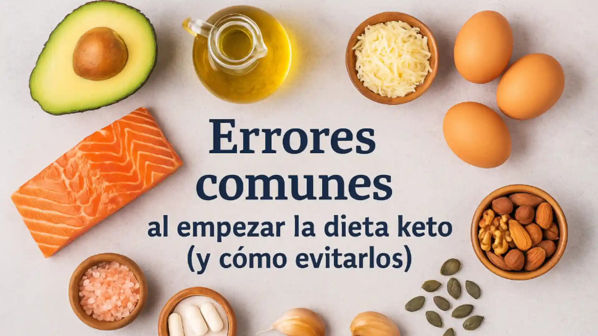 Mujer joven eligiendo alimentos bajos en carbohidratos para iniciar dieta cetogénica correctamente, evitando errores comunes al empezar la dieta keto.
